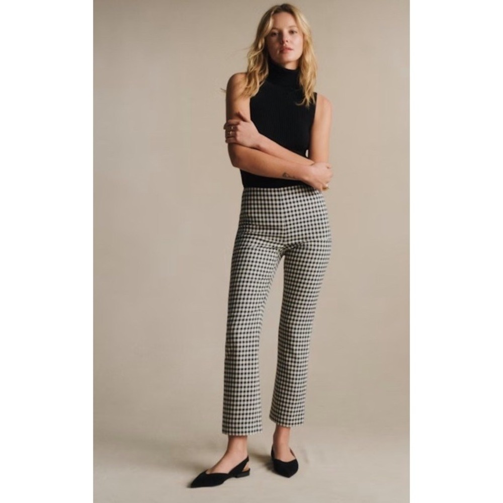 Sezane Ciara Trousers in Gingham‎ Plaid Cigarette Flare Pant Size 2 US/ 34 EUC